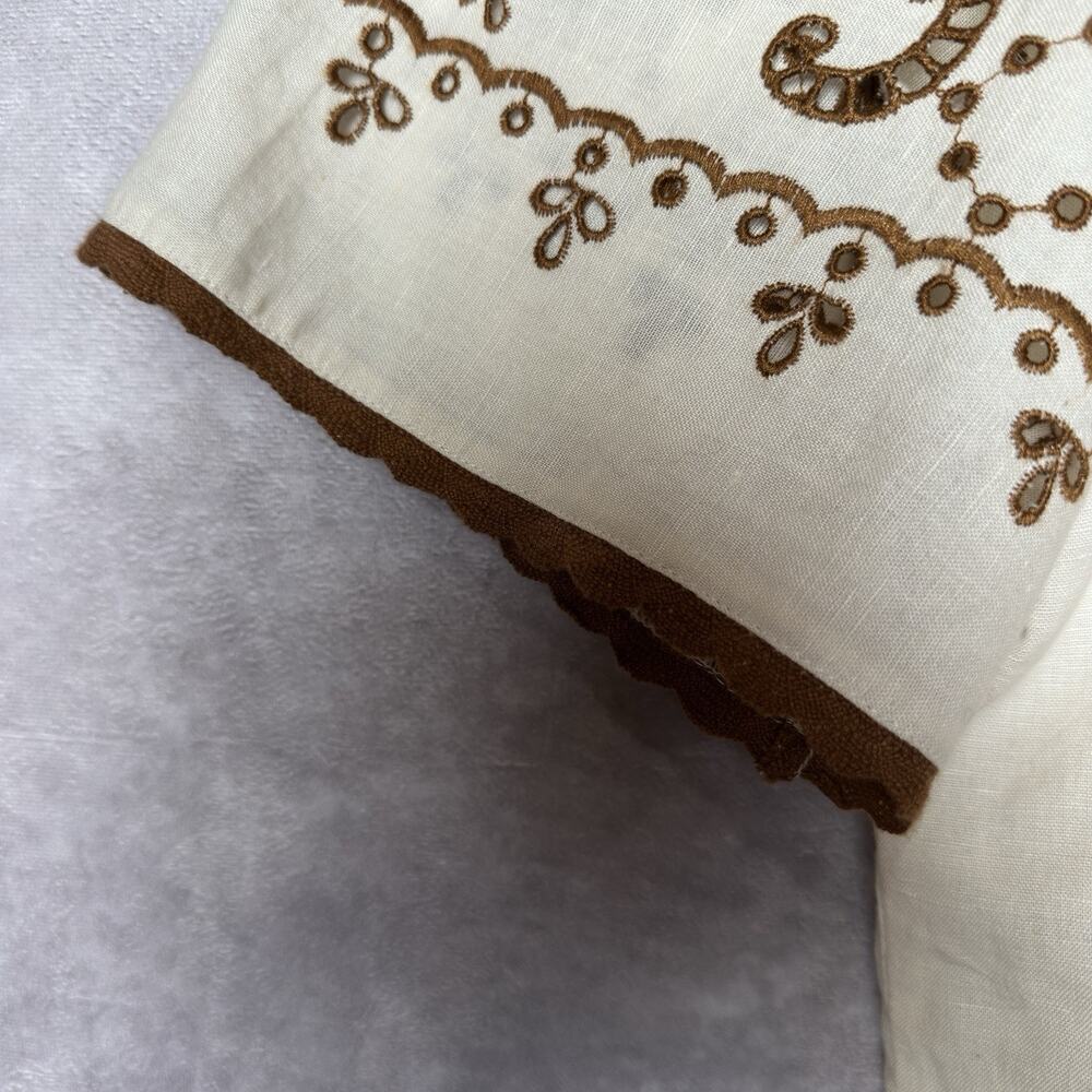 Sezane Waverly Blouse NWT Beige Brown Embroidered Linen Cotton Lace Trim 36 US 4 - Picture 6 of 16